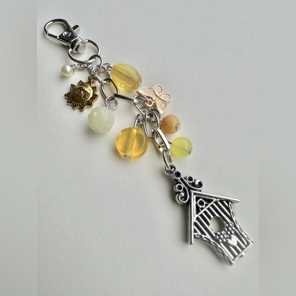Sunshine 4.5" Yellow & Silver Birdhouse Bag Charm Purse Backpack Accy. - Handmad